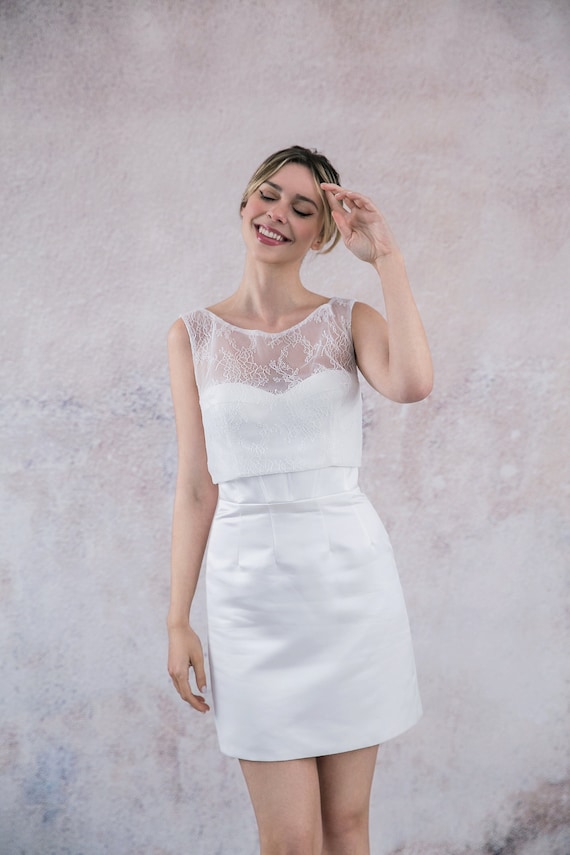 Francesca Lace Vest, Sequins French Lace Top, Wedding Dress Top