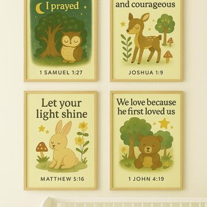 Bibel Vers Kinderzimmer Wand Kunst Set - Christliche Digitale Drucke für Kinderzimmer | Schriftkunst für Babyzimmer | 4er Set Bibelzitat Poster