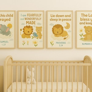 Bibel Vers Kinderzimmer Wand Kunst Set - Christliche Digitale Drucke für Kinderzimmer | Schriftkunst für Babyzimmer | 4er Set Bibelzitat Poster
