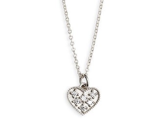 silver petite diamond  heart charm necklace, made from recycled sterling silver