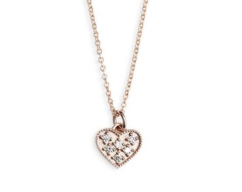 petite diamond  heart charm necklace, made from recycled gold - 14k yellow, rose and white gold