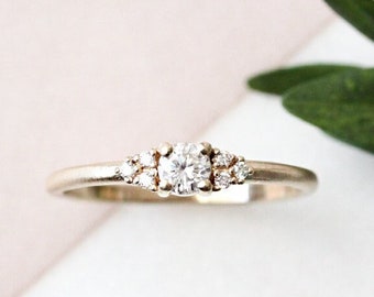 cluster moissanite ring, eco friendly, 14k gold engagement ring, ethical, wedding ring, multi stone ring