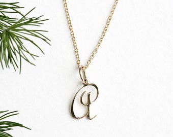 14k gold petite script letter necklace, personalized necklace, charm necklace