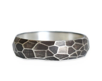 5mm oxidized silver rustic faceted half round band, eco friendly, handcrafted, recycled wedding band