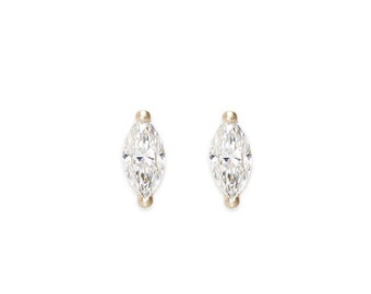 moissanite marquise stud earrings, handmade and eco friendly - 14k yellow, rose and white gold