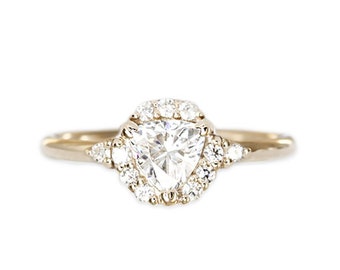 trillion cut moissanite halo ring .61ct, eco friendly, 14k gold engagement ring, alternative diamond, ethical engagement