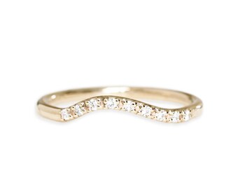 diamond contour wave ring, wedding band, stacking ring  - yellow, rose and white gold