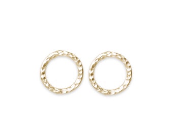 14k gold circle stud earrings, handmade and eco friendly - 14k yellow, rose and white gold