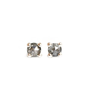 salt and pepper diamond stud earrings, handmade and eco friendly, rose cut diamonds 14k yellow, rose and white gold image 2