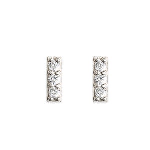 pave diamond bar studs, handmade and ethically made, minimalist earrings 14k yellow, rose and white gold 14k White Gold