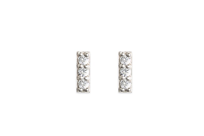 pave diamond bar studs, handmade and ethically made, minimalist earrings 14k yellow, rose and white gold 14k White Gold