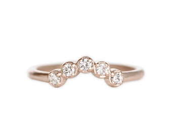 diamond 5 stone contour band, wedding band, stacking ring - yellow, rose and white gold
