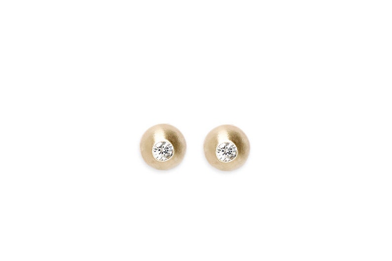 14k yellow rose and white gold petite diamond graine stud earrings minimalist earrings