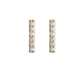 pave diamond bar studs, handmade and ethically made, moissanite and white sapphire option - 14k yellow, rose and white gold
