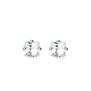 princess cut aquamarine stud earrings, handmade & eco friendly 14k yellow, rose and white gold 14k Yellow Gold