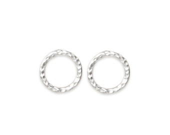 silver circle stud earrings, lacuna textured, handmade and eco friendly