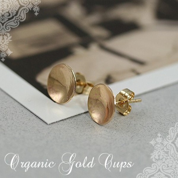 Organic Gold Cups - 14 Karat Gold Stud Earrings