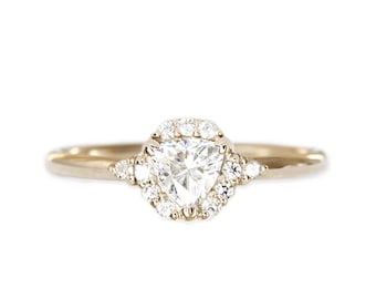 trillion moissanite halo ring, eco friendly, 14k gold engagement ring, alternative diamond, ethical