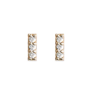 pave diamond bar studs, handmade and ethically made, minimalist earrings 14k yellow, rose and white gold 14k Yellow Gold
