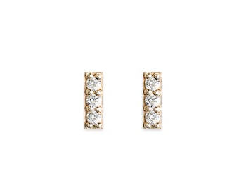 pave diamond bar studs, handmade and ethically made, minimalist earrings - 14k yellow, rose and white gold