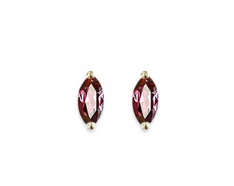 rhodolite garnet marquise stud earrings, handmade and eco friendly - 14k yellow, rose and white gold