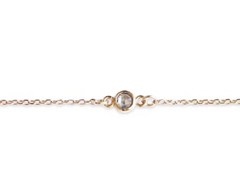 14k yellow gold bezel rose cut salt and pepper diamond chain bracelet, diamond solitaire bracelet, minimalist bracelet