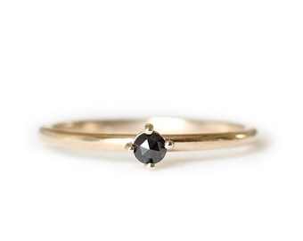 rose cut black diamond solitaire ring, made with SCS recycled 14k and 18k gold