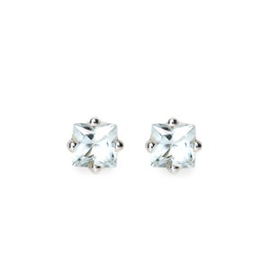 princess cut aquamarine stud earrings, handmade & eco friendly 14k yellow, rose and white gold 14k White Gold