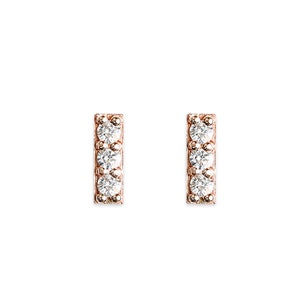 pave diamond bar studs, handmade and ethically made, minimalist earrings 14k yellow, rose and white gold 14k Rose Gold