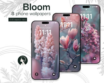 Blooming spring flowers mobile wallpaper, instant download, iPhone background