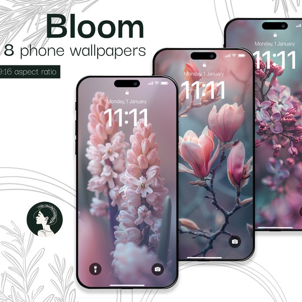 Blooming spring flowers mobile wallpaper, instant download, iPhone background
