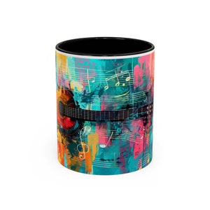 Symphony in a Sip: Music Lover&#39;s Ceramic Coffee Mug, Guitar Mug 11oz