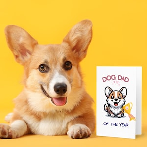 Corgi Dog Dad Of The Year Trophy Greeting Card, Folded Card From Dog, Father's Day Gift, Corgi Dog Lover Card, Fathers Day Card From Kids