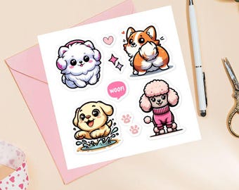 Cute Kawaii Dog Puppy Sticker Set, Dog Sticker Pack, Puppy Stickers, Animal Sticker, Vinyl Sticker, Cute Stickers, Dog Lover, Kawaii Sticker