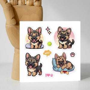Adorable German Shepherd Puppy Stickers for Dog Lovers - Kawaii Puppy Sticker Pack, Cute Vinyl Deco Stickers for German Shepherd Mom or Dad