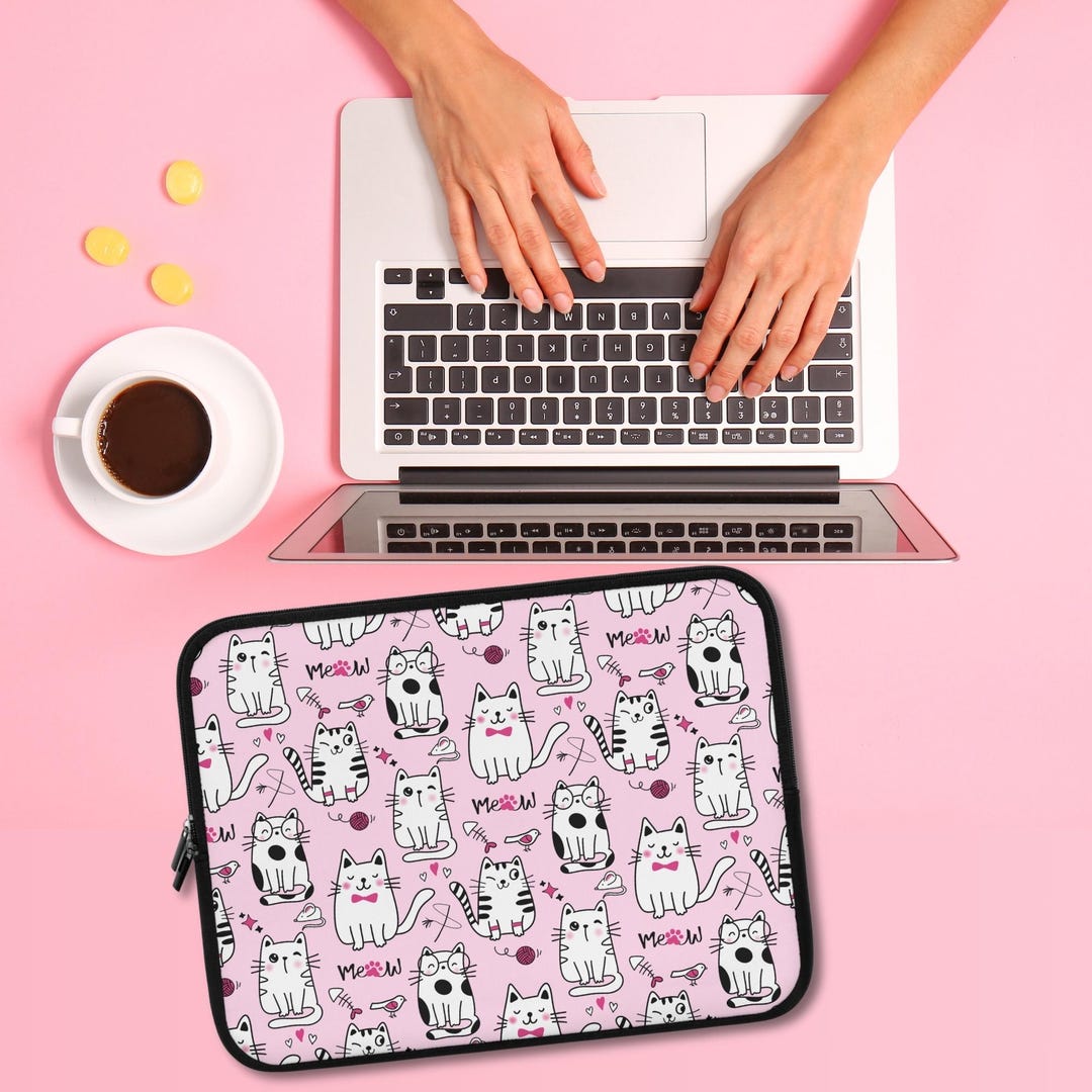Sassy Cats Pink Laptop Sleeve , Cute Cat Tablet Case, Adorable MacBook ...