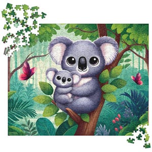 Whimsical Koala Cuddles Jigsaw Puzzle: Perfect for Koala Enthusiasts & Animal Lovers, Cute Nursery Puzzle, For Koala Lover, Mothers Day Gift