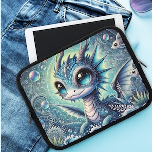 Magical Blue Dragon Laptop Or Ipad Sleeve, Fantasy macbook air 13 case, Gift for Dragon Lover, ipad case, laptop sleeve, macbook pro sleeve