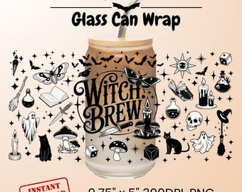 Witchy Glass Can Wrap, Spooky Cup Wrap, Ghost Cup Wrap PNG, 16oz Glass Can Wrap, Libby glass can wrap, Iced Coffee Wrap for Halloween