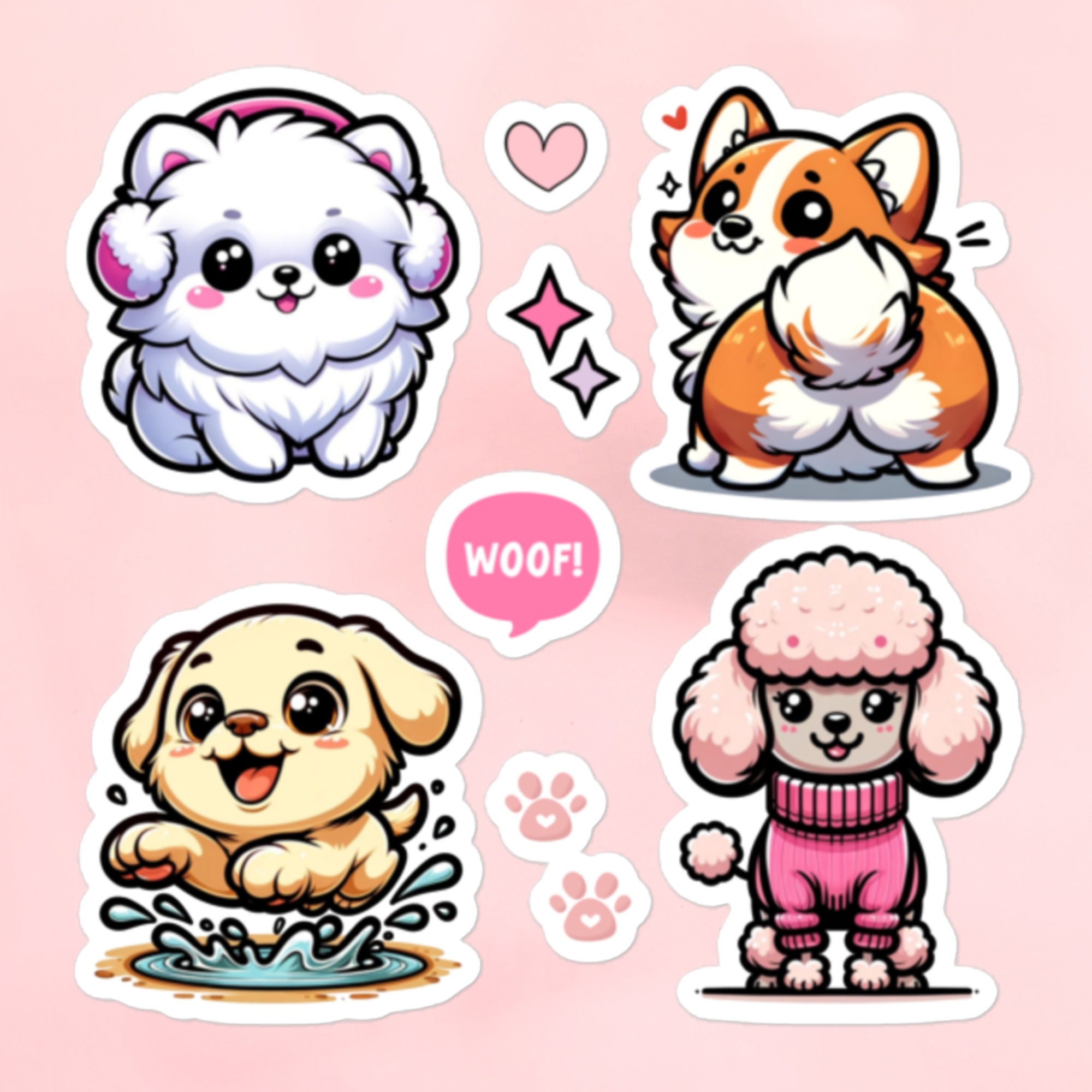 Cute Kawaii Dog Puppy Sticker Set, Dog Sticker Pack, Puppy Stickers ...