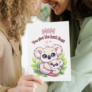 Best Koala Hugs Mother's Day Card, Folded Card, Cute Mother's Day Card, Greeting Card, From Daughter or Son, Cute Koala Gifts, Card for Mom