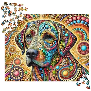 Colorful Labrador Dog Dot Art Puzzle (120, 252, 500-Piece), Puzzle for dog lovers, Gift for pet lovers, Animal Lover Puzzle, Dog Art Game