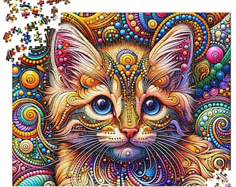 Colorful Kitten Dot Art Jigsaw Puzzle, Gift for cat lovers, Cute Cat Puzzle, Animal Lover Puzzle, Gift for Her, Birthday Gift, cat jigsaw