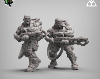 Spacenam Flamethrower team, Sci-Fi Jungle fighter Miniatures by Reptilian Overlords, Guard infantry regiment