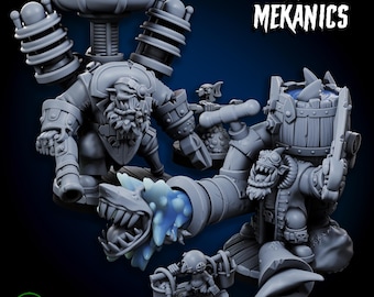 Big Mekanics, Space-Faring Orkish Menace Sculpted by Mekka Miniatures, Grimdark Compatible, Scaled for Sci-Fi Miniature Wargames