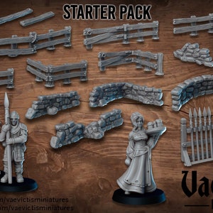 Fantasy fence and wall pack Medieval Scenery set 28mm fence and wall Terrain 32mm Terrain suitable for Fantasy Wargames and Tabletop RPGs