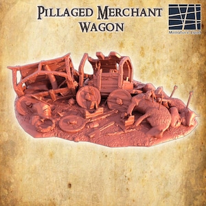 略奪された商人の馬車 - 卓上地形 - 28 MM、MiniatureLandによる卓上3Dプリント地形、ウォーゲームやRPGに最適