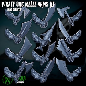 Pirate Ork Sword Hands! Space-Faring Orkish Menace Sculpted by Mekka Miniatures, Grimdark Compatible, Scaled for Sci-Fi Miniature Wargames