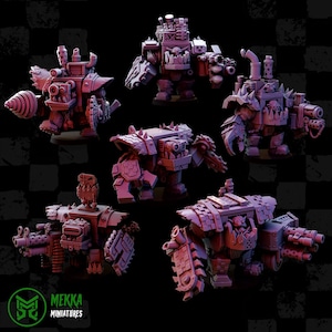 Orcos acorazados Set 2, una amenaza orca espacial esculpida por Mekka Miniatures, compatible con Grimdark, escalable para juegos de guerra de miniaturas de ciencia ficción.