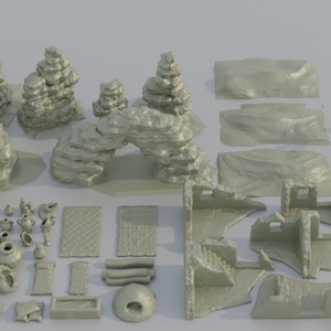 Desert Environment Pack - Tabletop Terrain - 28 MM, Tabletop 3D Printed Terrain by MiniatureLand, Perfect for Wargaming and RPGs